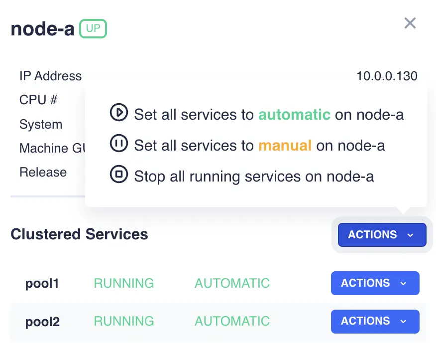 Dashboard Node Sidemenu Cluster Menu